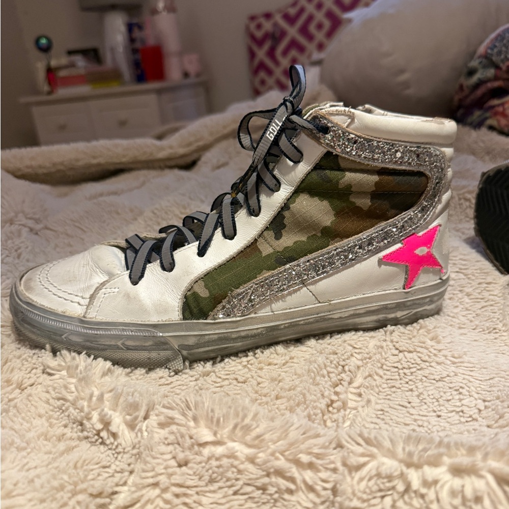 Golden Goose White and Pink Sneakers